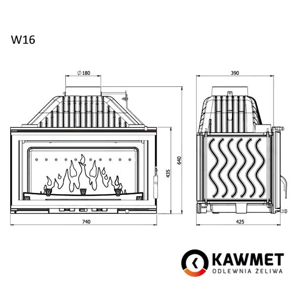 Комплект: Топка KAWMET W16 (13.5 kW) ECO с порталом Барселона (Браво) из мрамора Botticino W16 (13.5 kW) + Barselona фото